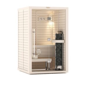 Сауна в сборе SAWO 1414RS-WD-G (1,4м х 1,4м, кедр, полностью стеклянная стена, дизайн Wave, правая)